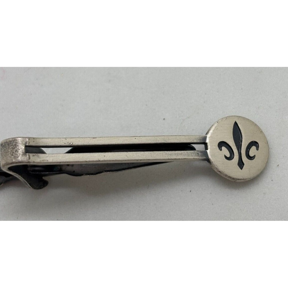 Tie Bar Tack Pin in Silver Tone with Fleur de Lis Signed Swank‎ Vintage